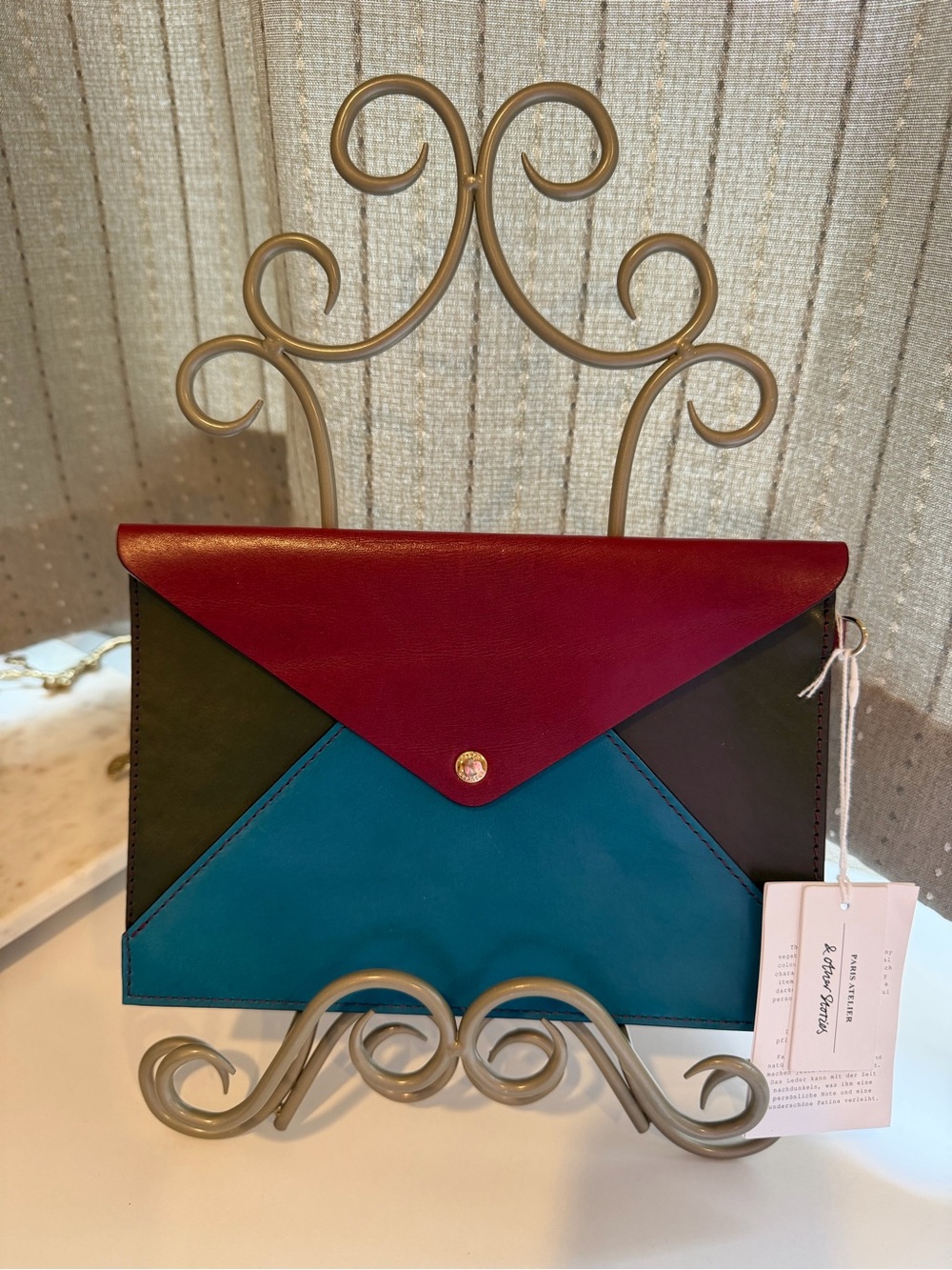 & Other Stories Burgundy, Teal, Olive Colorblock Envelope Clutch